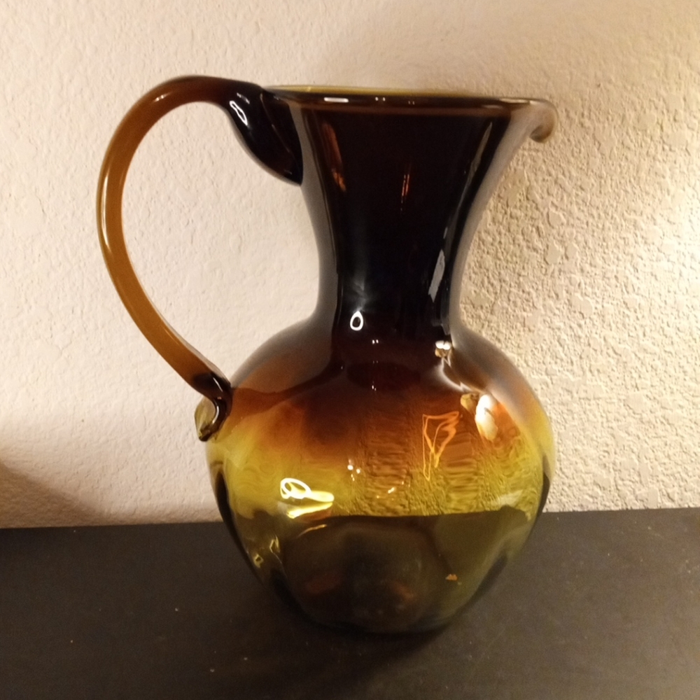 GORGEOUS MCM Wayne Husted Bischoff Kingston 10" Burnt Amber Ombre Glass Pitcher
